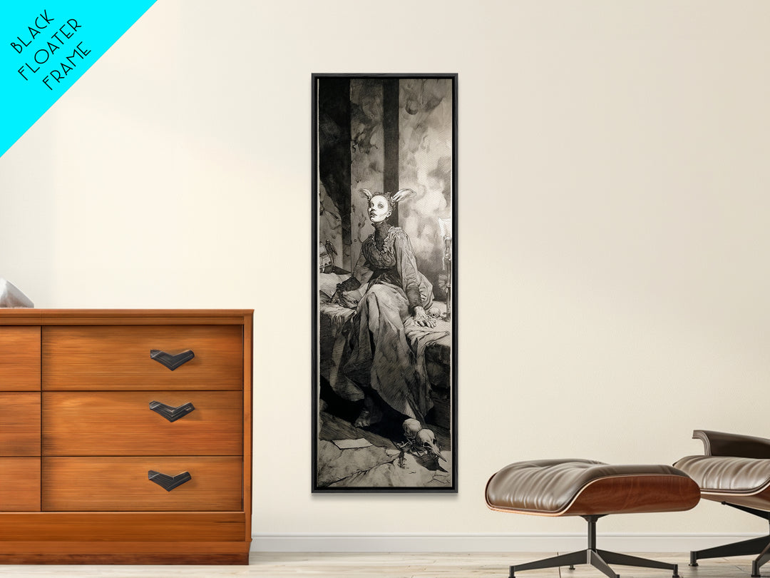 The Derelict Asylum, Decadent Gothic Art, Tall Narrow Wall Art, Dark Fantasy Wall Art, Framed Canvas Print, Halloween Wall Art