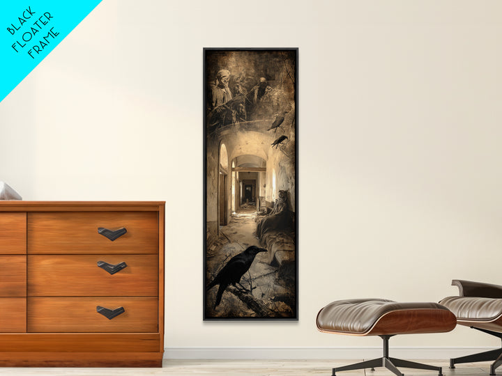 The Derelict Asylum, Symbolist Etching Art, Tall Narrow Wall Art, Dark Halloween Decor, Framed Canvas Print, Halloween Wall Art