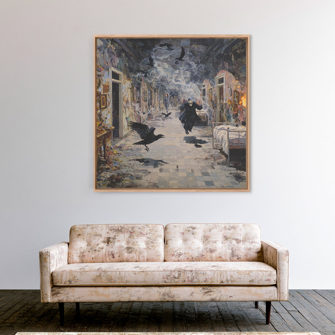 The Derelict Asylum, Grotesque Carnival Art, Square Wall Art, Gothic Horror Wall Art, Framed Canvas Print, Halloween Wall Art