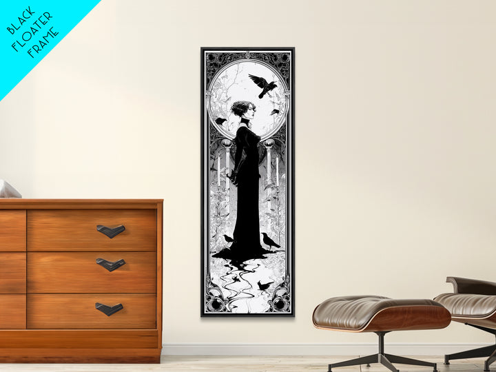 The Derelict Asylum, Decadent Line Art, Tall Narrow Wall Art, Dark Halloween Decor, Canvas Print, Halloween Wall Art
