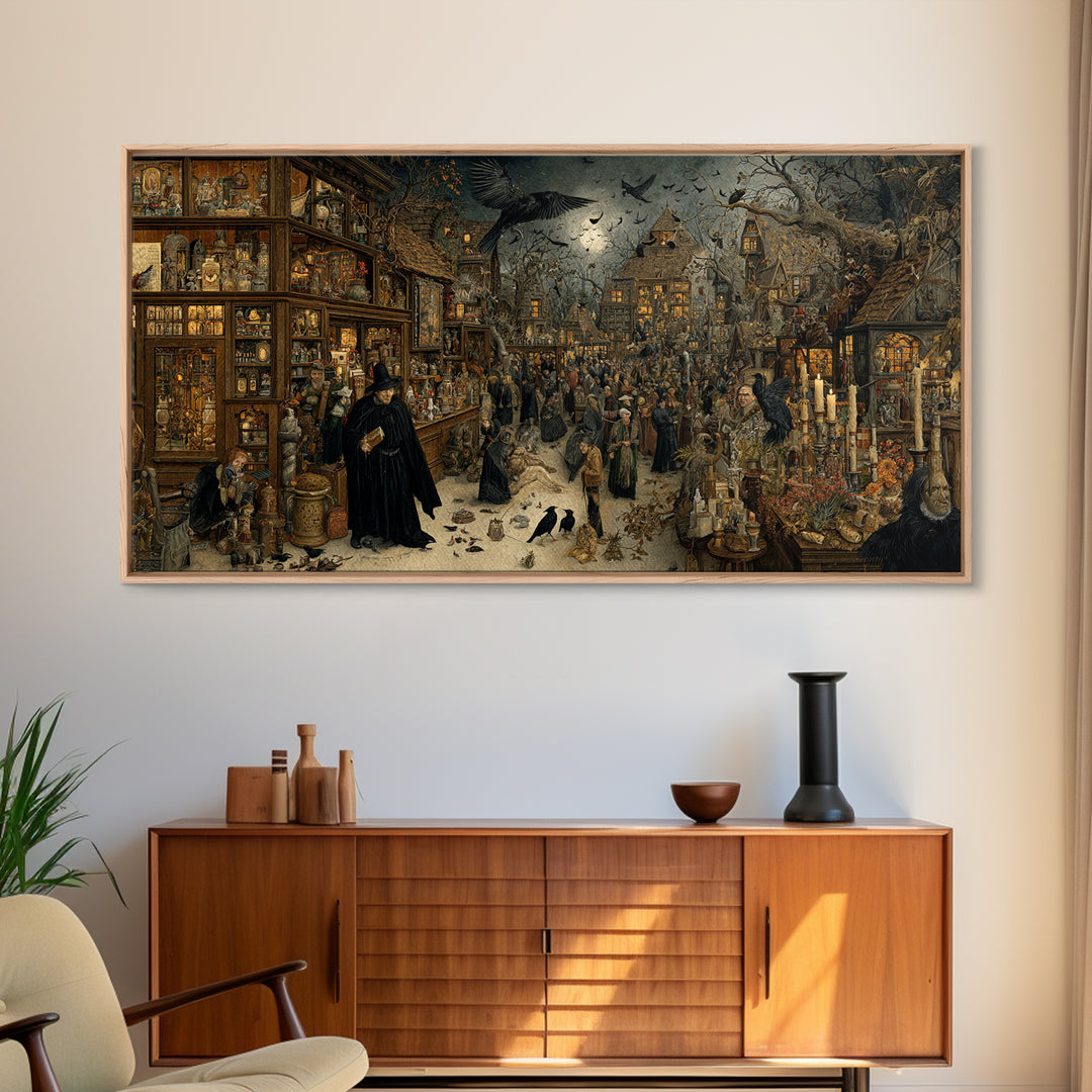 The Midnight Antique Shop, Northern Renaissance Horror, Wide Panoramic Art, Gothic Horror Wall Art, Canvas Print