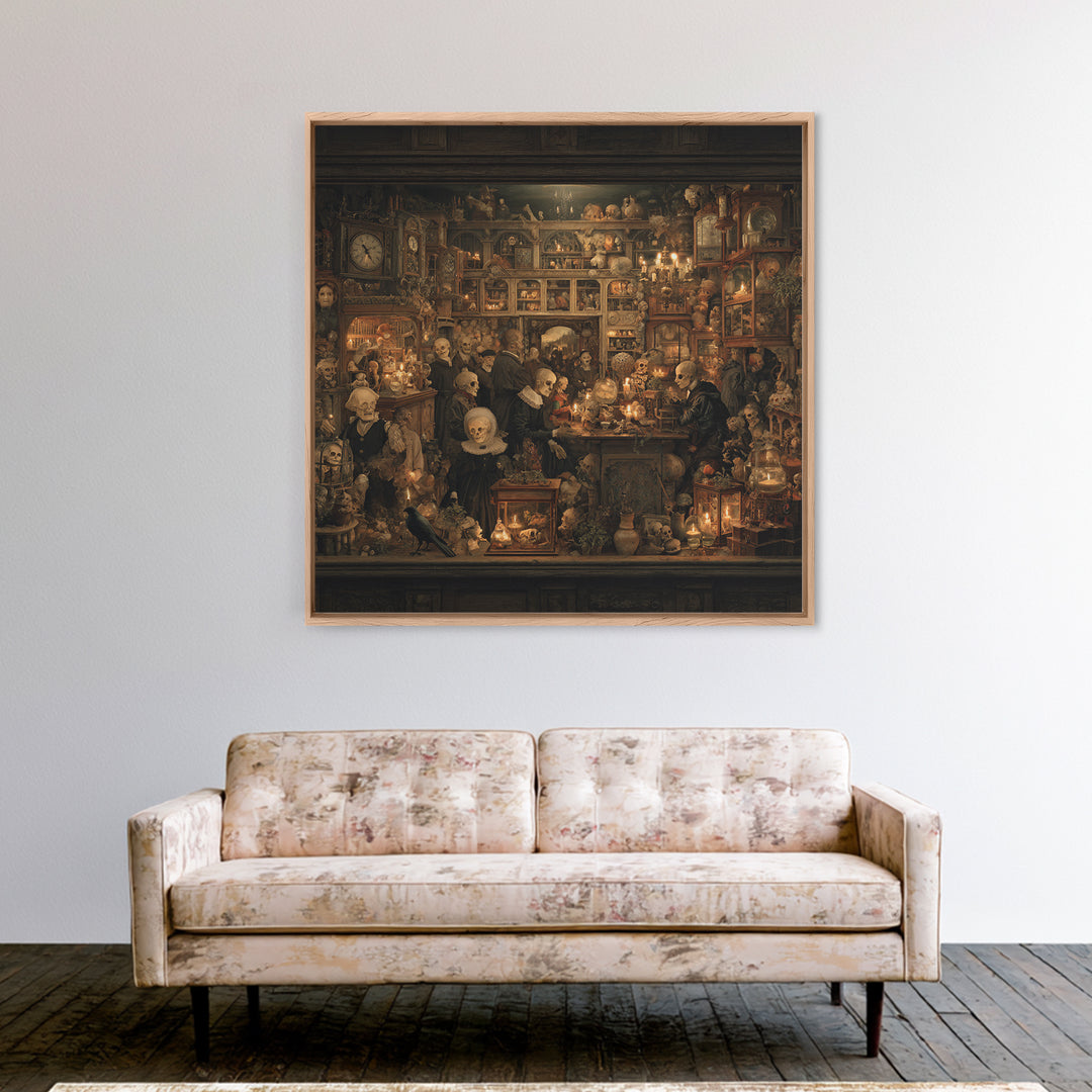 The Midnight Antique Shop, Danse Macabre Art, Square Wall Art, Dark Halloween Decor, Canvas Print, Halloween Wall Art