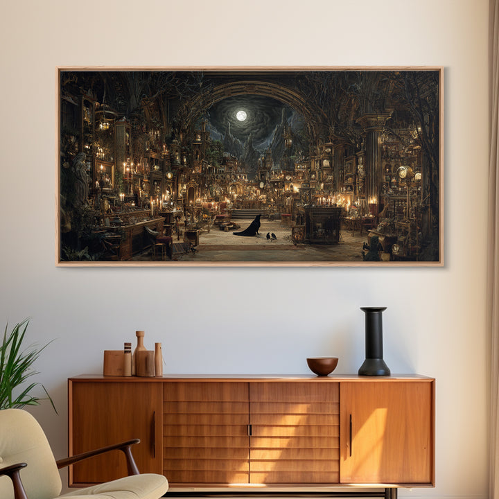 The Midnight Antique Shop, Apocalyptic Romantic Art, Wide Panoramic Art, Gothic Horror Wall Art, Canvas Print, Halloween Wall Art