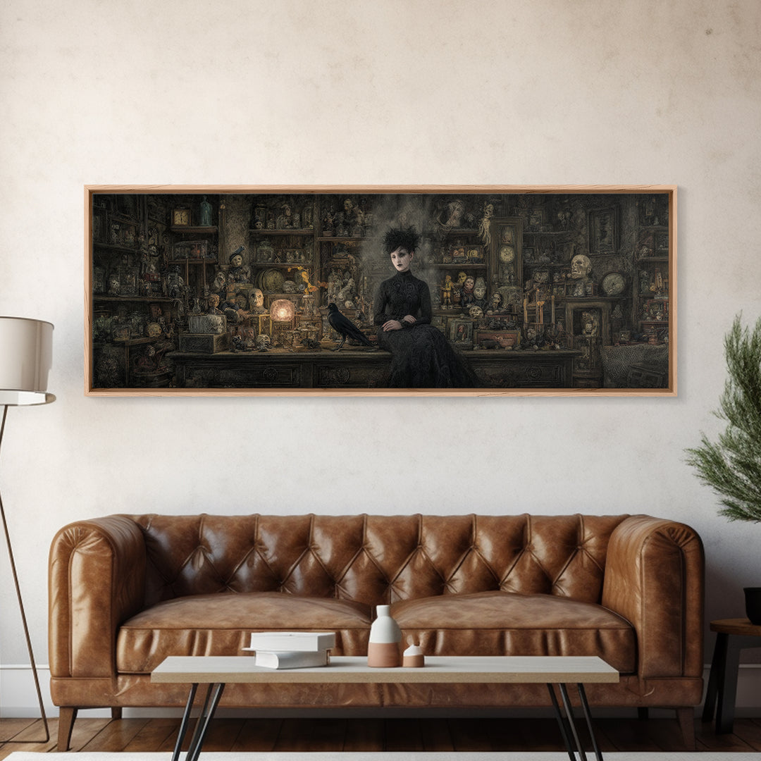 The Midnight Antique Shop, Symbolist Dream Art, Extra Wide Wall Art, Dark Fantasy Wall Art, Framed Canvas Print, Halloween Wall Art