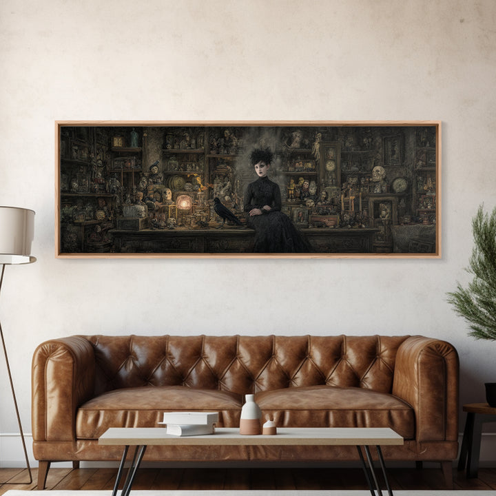 The Midnight Antique Shop, Symbolist Dream Art, Extra Wide Wall Art, Dark Fantasy Wall Art, Framed Canvas Print, Halloween Wall Art