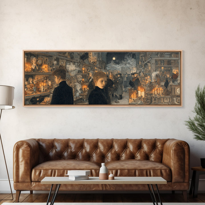 The Midnight Antique Shop, Symbolist Death Art, Extra Wide Wall Art, Macabre Wall Art, Canvas Print, Halloween Wall Art