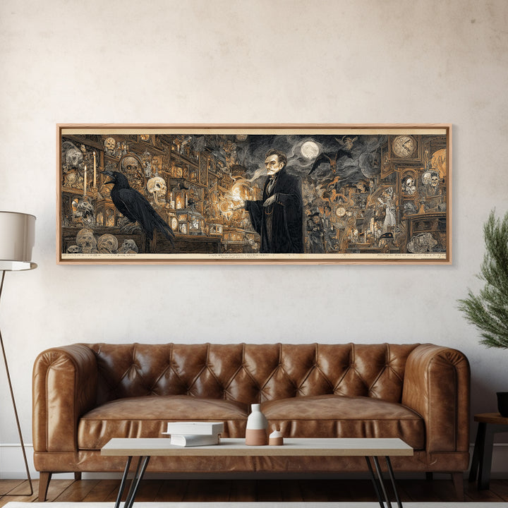 The Midnight Antique Shop, Symbolist Etching Art, Extra Wide Wall Art, Gothic Horror Wall Art, Canvas Print, Halloween Wall Art