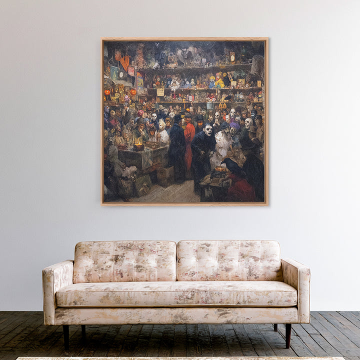 The Midnight Antique Shop, Grotesque Carnival Art, Square Wall Art, Dark Halloween Decor, Canvas Print, Halloween Wall Art