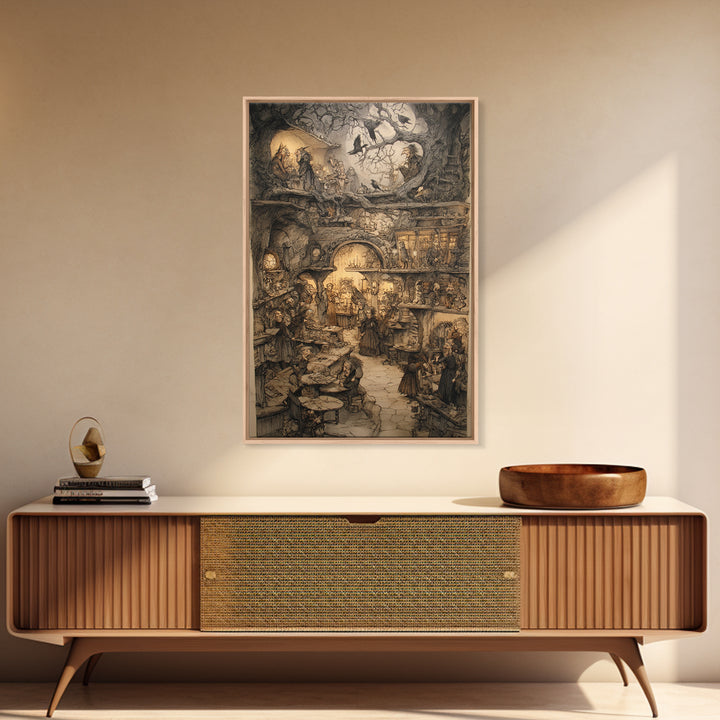 The Midnight Antique Shop, Gothic Storybook Art, Vertical Wall Art, Dark Fantasy Wall Art, Framed Canvas Print, Halloween Wall Art