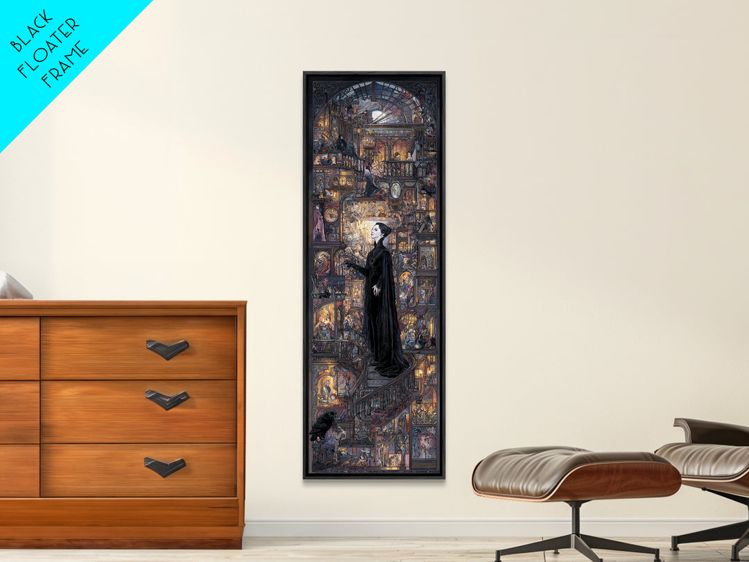 The Midnight Antique Shop, Stained Glass Gothic Art, Tall Narrow Wall Art, Macabre Wall Art, Framed Canvas Print, Halloween Wall Art