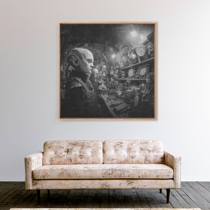 The Midnight Antique Shop, Biomechanical Horror Art, Square Wall Art, Macabre Wall Art, Framed Canvas Print, Halloween Wall Art