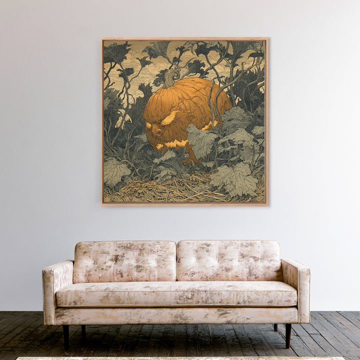 The Pumpkin Patch Maze, Renaissance Engraving Art, Square Wall Art, Dark Fantasy Wall Art, Canvas Print, Halloween Wall Art