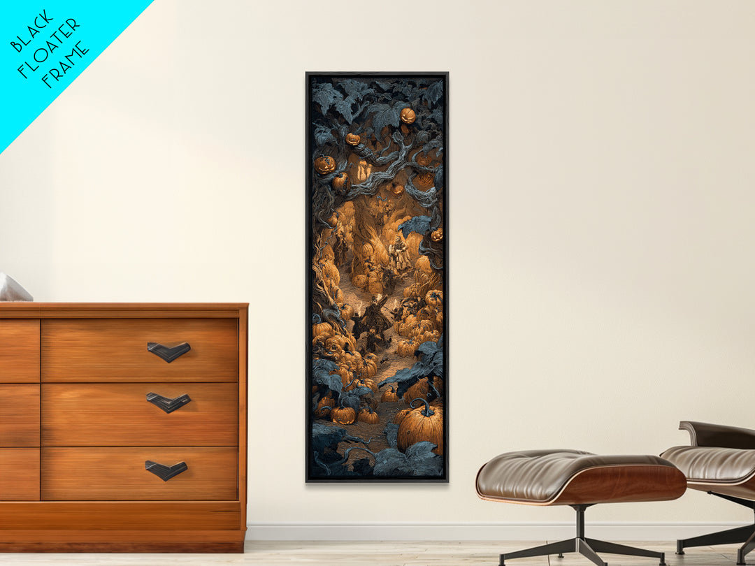 The Pumpkin Patch Maze, Danse Macabre Art, Tall Narrow Wall Art, Gothic Horror Wall Art, Canvas Print, Halloween Decor