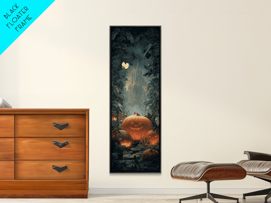 The Pumpkin Patch Maze, Architectural Etching Art, Tall Narrow Wall Art, Gothic Horror Wall Art, Framed Canvas Print