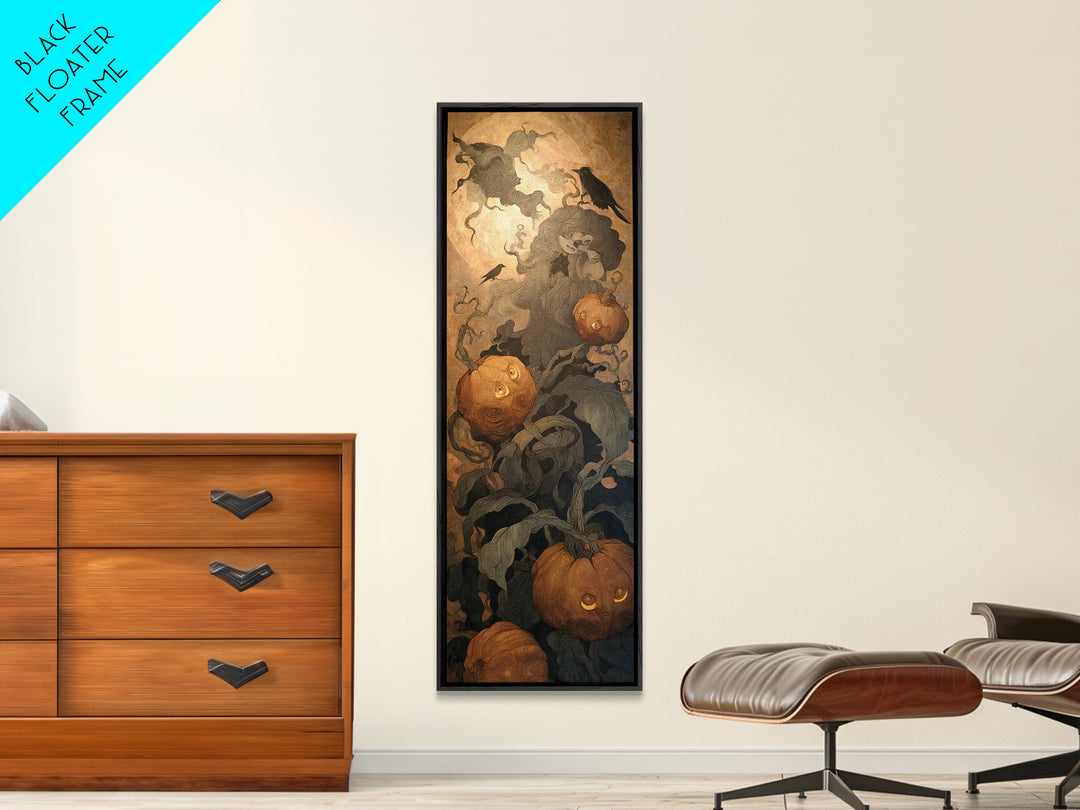 The Pumpkin Patch Maze, Symbolist Dream Art, Tall Narrow Wall Art, Dark Fantasy Wall Art, Canvas Print, Halloween Wall Art