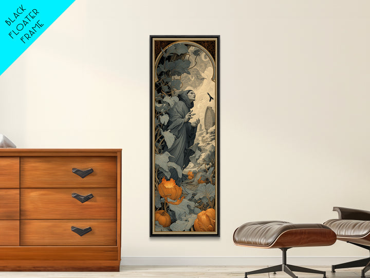 The Pumpkin Patch Maze, Symbolist Death Art, Tall Narrow Wall Art, Dark Fantasy Wall Art, Canvas Print, Halloween Wall Art