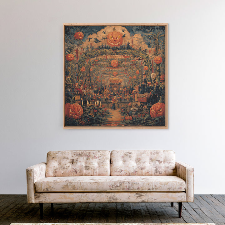 The Pumpkin Patch Maze, Grotesque Carnival Art, Square Wall Art, Dark Halloween Decor, Canvas Print, Halloween Wall Art, Macabre Wall Art