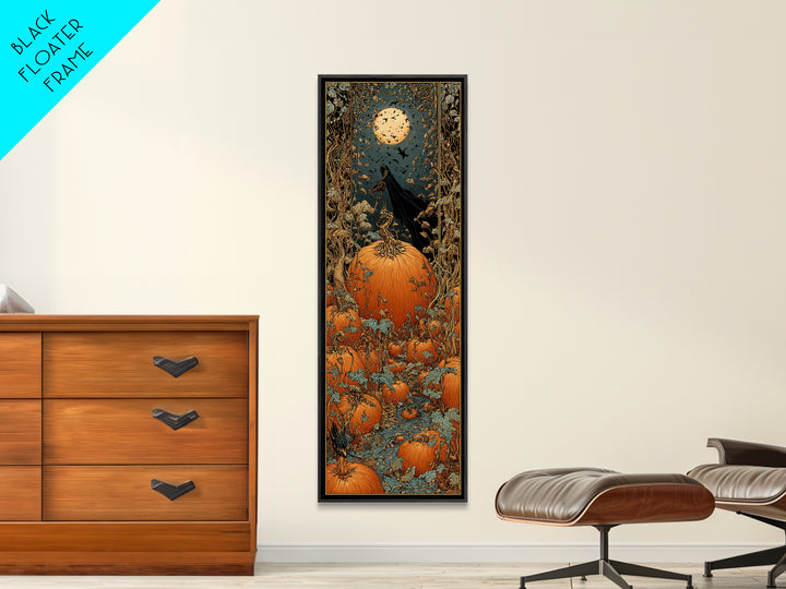 The Pumpkin Patch Maze, Stained Glass Gothic Art, Tall Narrow Wall Art, Gothic Horror Wall Art, Framed Canvas Print, Halloween Wall Art