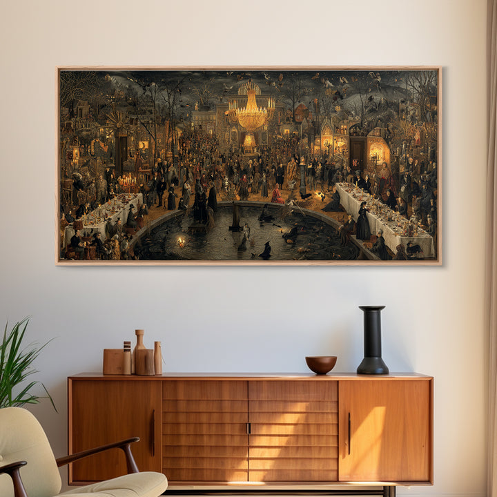 The Haunted Hotel, Northern Renaissance Horror, Wide Panoramic Art, Gothic Horror Wall Art, Canvas Print, Halloween Wall Art