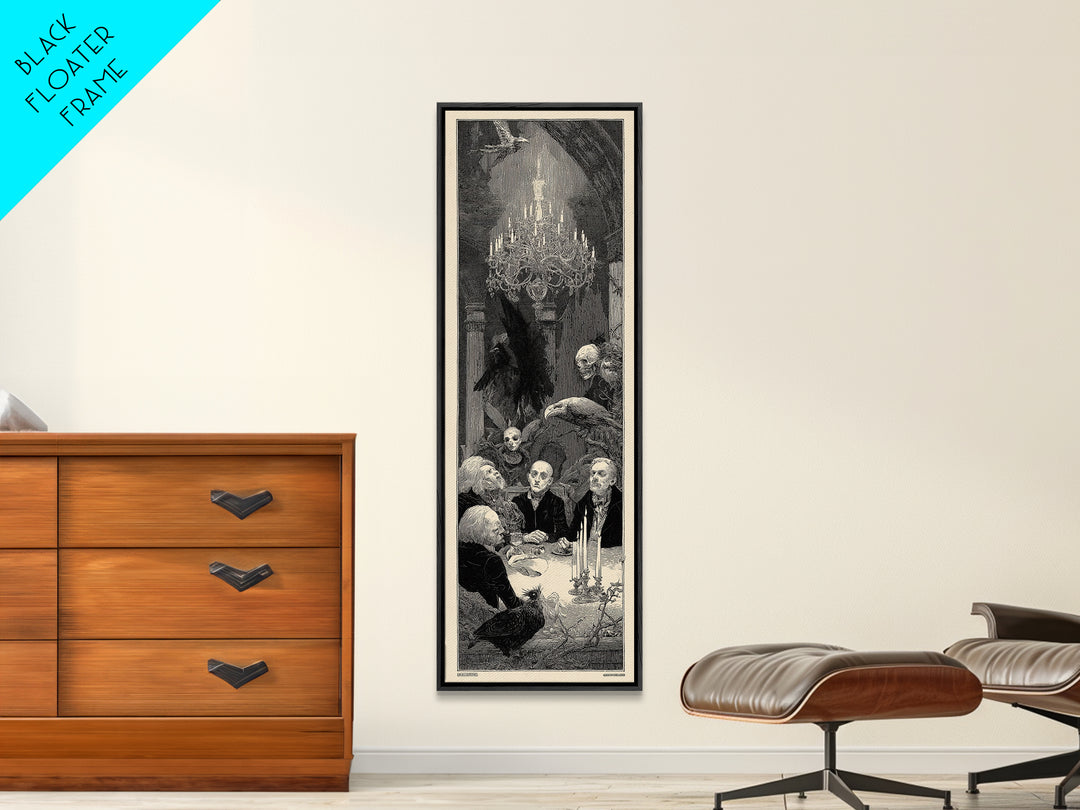 The Haunted Hotel, Renaissance Engraving Art, Tall Narrow Wall Art, Dark Fantasy Wall Art, Canvas Print, Halloween Wall Art