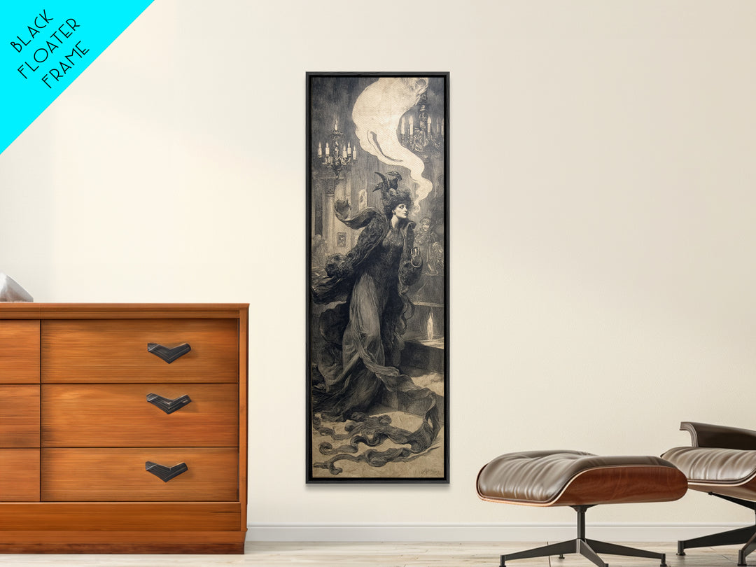 The Haunted Hotel, Dark Symbolist Art, Tall Narrow Wall Art, Dark Fantasy Wall Art, Framed Canvas Print, Halloween Wall Art