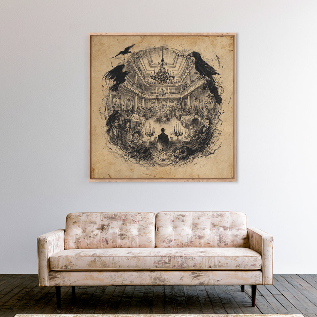 The Haunted Hotel, Expressionist Nightmare Art, Square Wall Art, Dark Fantasy Wall Art, Framed Canvas Print, Halloween Wall Art