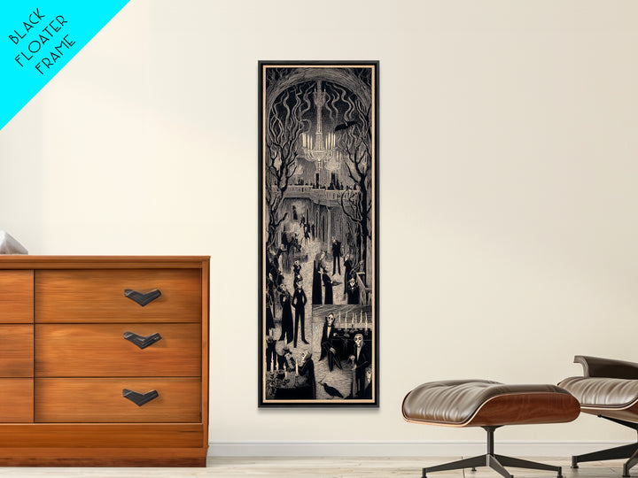 The Haunted Hotel, Expressionist Gothic Art, Tall Narrow Wall Art, Dark Halloween Decor, Framed Canvas Print, Halloween Wall Art
