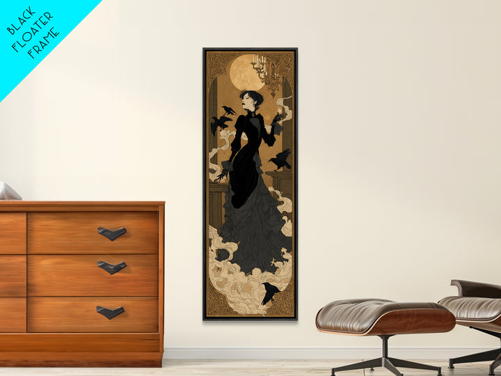 The Haunted Hotel, Decadent Line Art, Tall Narrow Wall Art, Dark Fantasy Wall Art, Framed Canvas Print, Halloween Wall Art