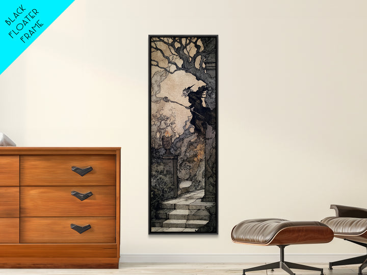 The Haunted Hotel, Gothic Storybook Art, Tall Narrow Wall Art, Gothic Horror Wall Art, Framed Canvas Print, Halloween Wall Art