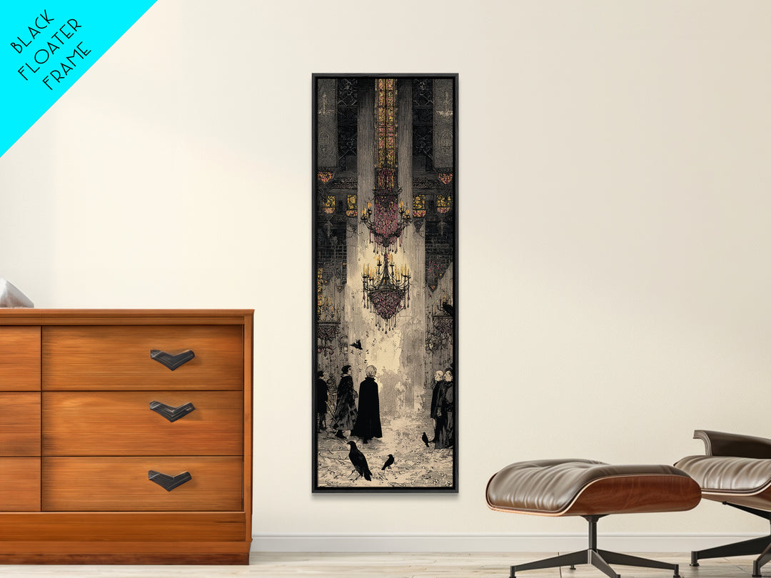 The Haunted Hotel, Stained Glass Gothic Art, Tall Narrow Wall Art, Gothic Horror Wall Art, Canvas Print, Halloween Wall Art