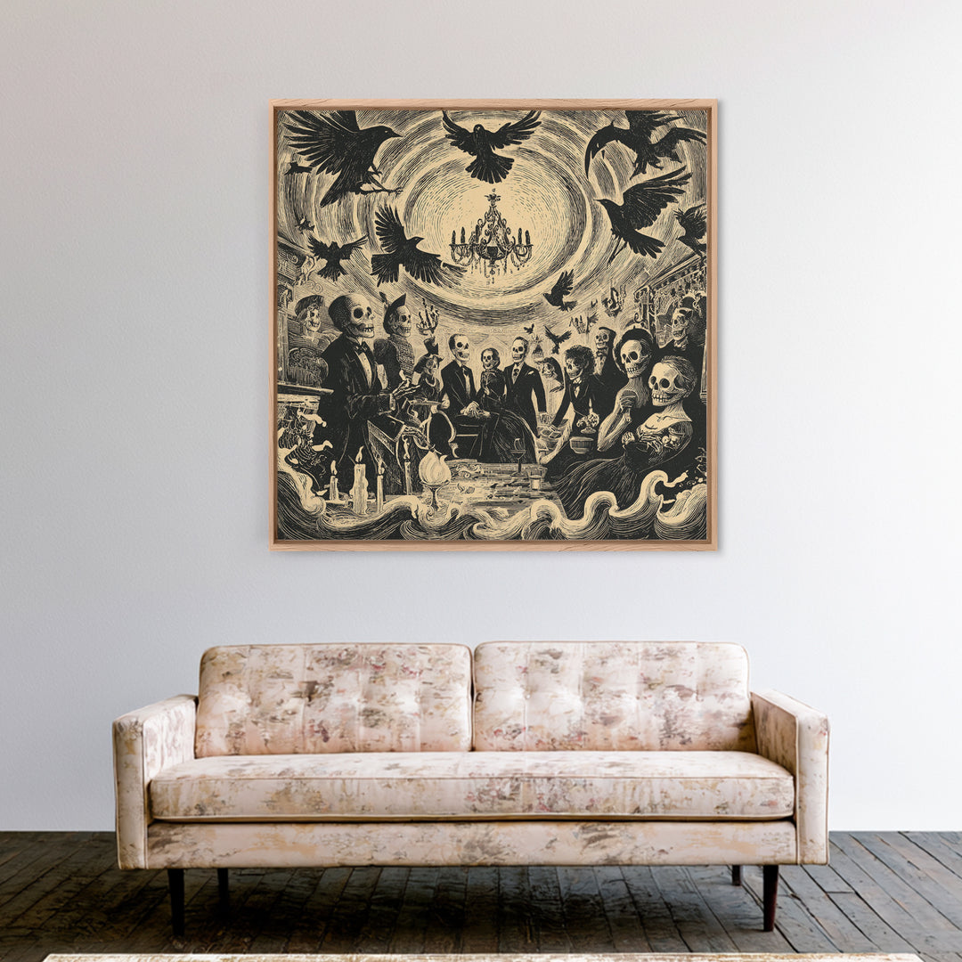 The Haunted Hotel, Macabre Folk Print Art, Square Wall Art, Dark Fantasy Wall Art, Canvas Print, Halloween Wall Art