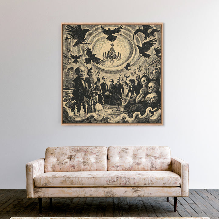 The Haunted Hotel, Macabre Folk Print Art, Square Wall Art, Dark Fantasy Wall Art, Canvas Print, Halloween Wall Art