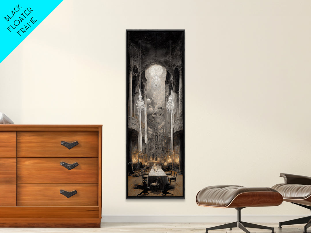 The Haunted Hotel, Surreal Apocalyptic Art, Tall Narrow Wall Art, Macabre Wall Art, Framed Canvas Print, Halloween Wall Art