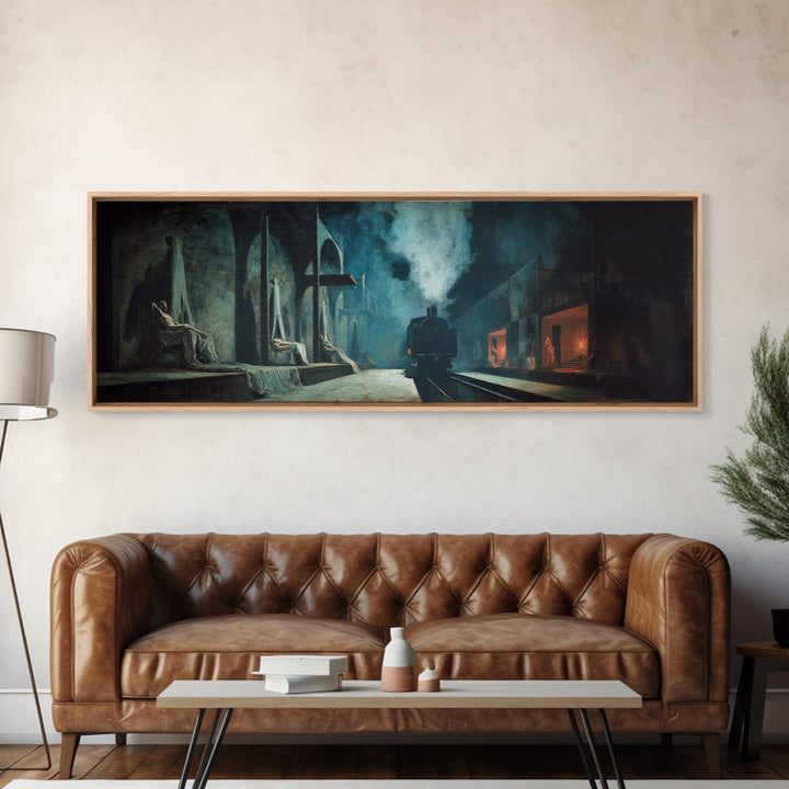 The Abandoned Train Station, Gothic Nightmare Art, Extra Wide Wall Art, Dark Halloween Decor, Canvas Print, Halloween Wall Art