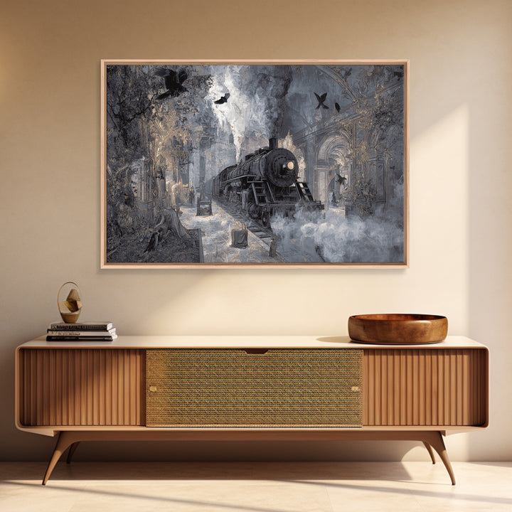 The Abandoned Train Station, Visionary Gothic Art, Landscape Wall Art, Macabre Wall Art, Canvas Print, Halloween Wall Art