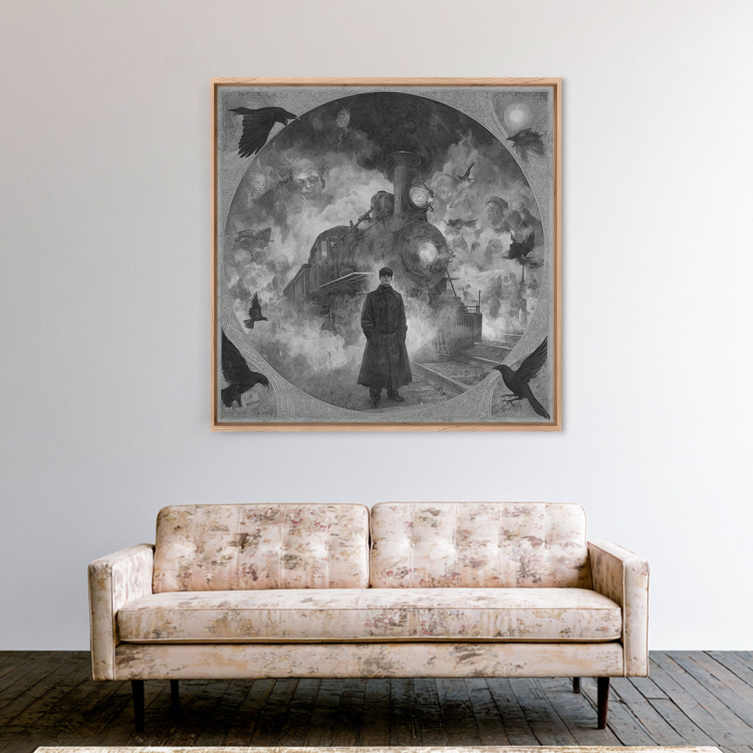 The Abandoned Train Station, Symbolist Dream Art, Square Wall Art, Gothic Horror Wall Art, Canvas Print, Halloween Wall Art