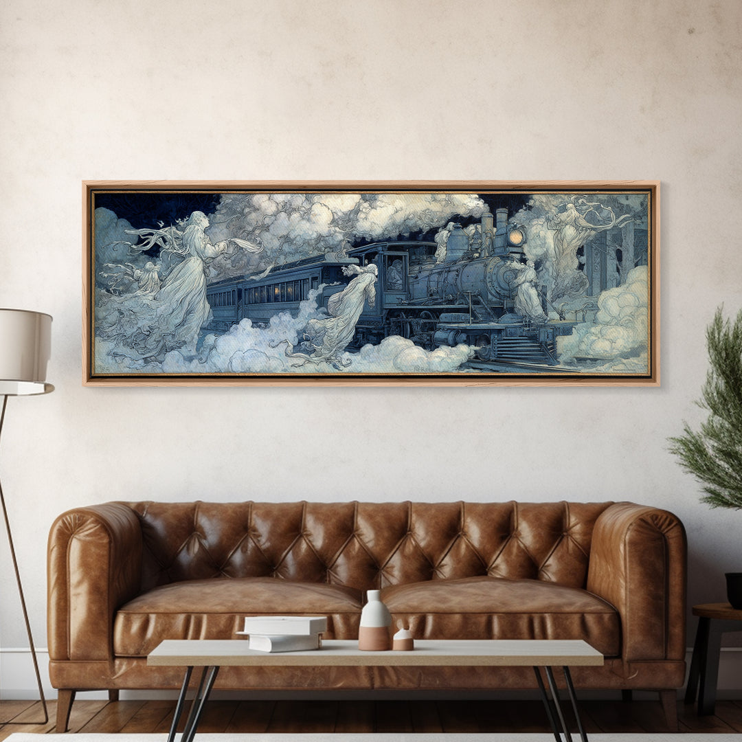 The Abandoned Train Station, Symbolist Death Art, Extra Wide Wall Art, Dark Halloween Decor, Canvas Print, Halloween Wall Art