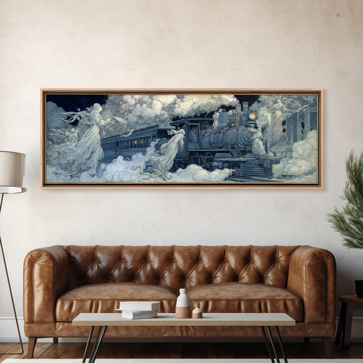 The Abandoned Train Station, Symbolist Death Art, Extra Wide Wall Art, Dark Halloween Decor, Canvas Print, Halloween Wall Art