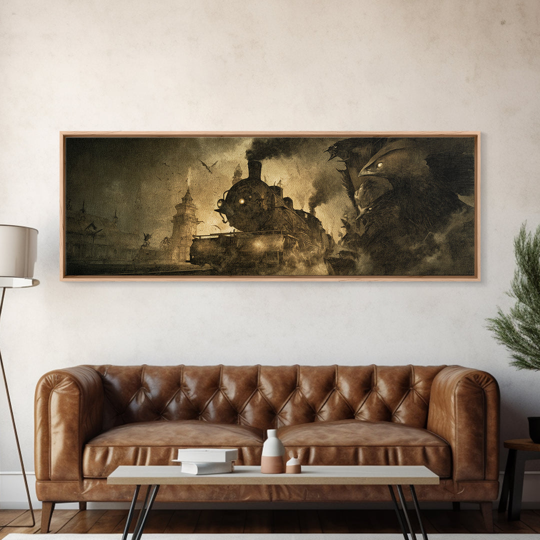 The Abandoned Train Station, Expressionist Nightmare Art, Extra Wide Wall Art, Gothic Horror Wall Art, Framed Canvas Print