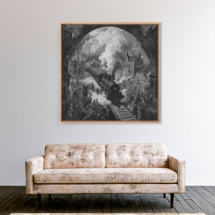 The Abandoned Train Station, Grotesque Carnival Art, Square Wall Art, Dark Halloween Decor, Canvas Print, Halloween Wall Art