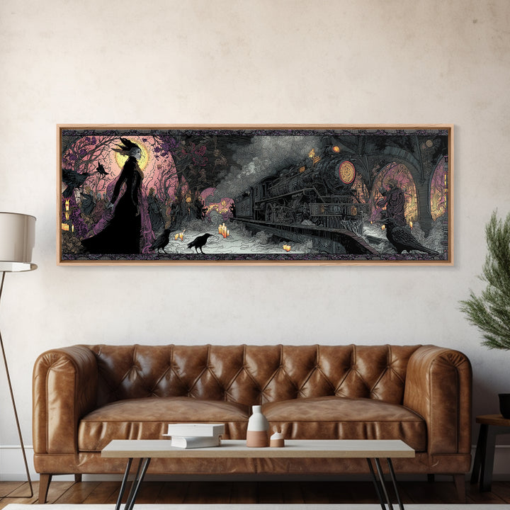 The Abandoned Train Station, Stained Glass Gothic Art, Extra Wide Wall Art, Dark Fantasy Wall Art, Canvas Print, Halloween Wall Art