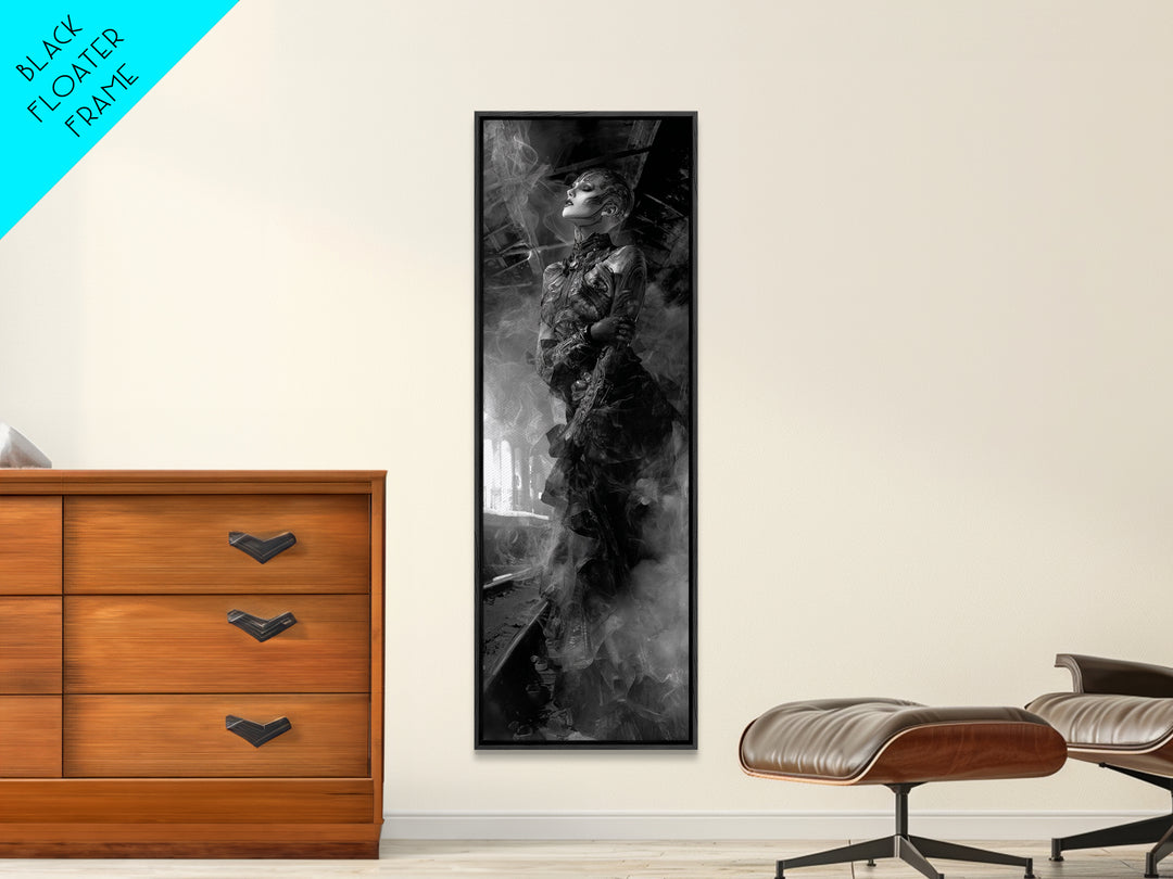 The Abandoned Train Station, Biomechanical Horror Art, Tall Narrow Wall Art, Macabre Wall Art, Framed Canvas Print, Halloween Wall Art