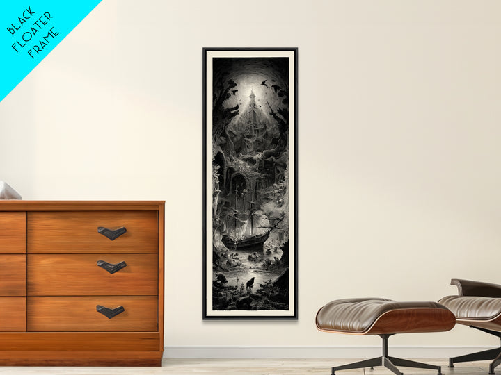 The Shipwreck Cove, Gothic Engraving Art, Tall Narrow Wall Art, Dark Fantasy Wall Art, Canvas Print, Halloween Wall Art
