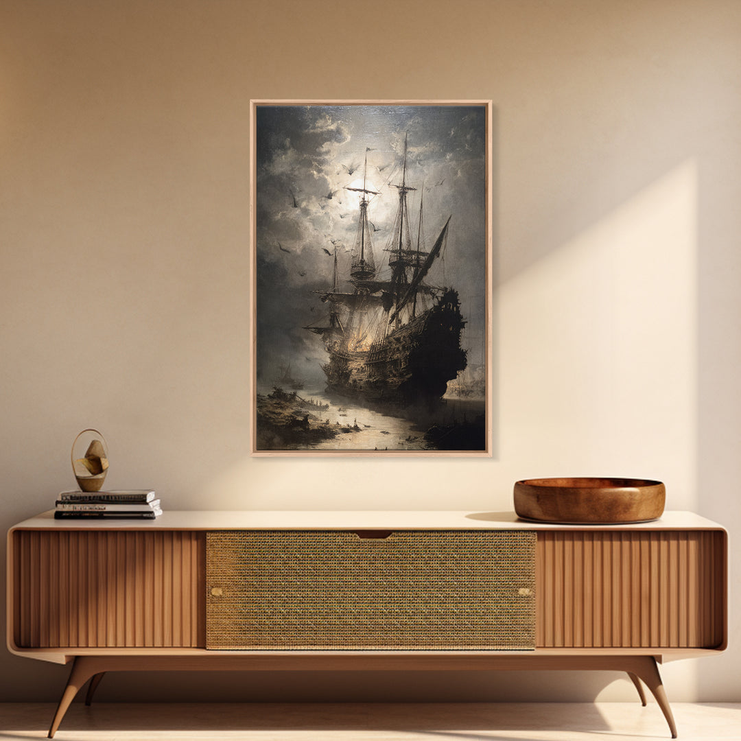 The Shipwreck Cove, Dark Romantic Horror Art, Vertical Wall Art, Dark Halloween Decor, Framed Canvas Print, Halloween Wall Art
