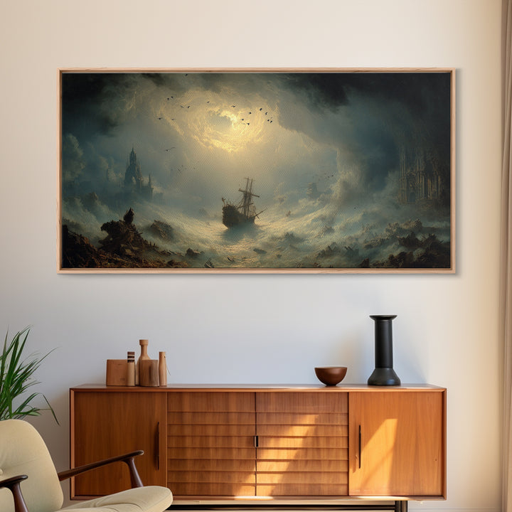 The Shipwreck Cove, Apocalyptic Romantic Art, Wide Panoramic Art, Macabre Wall Art, Canvas Print, Halloween Wall Art, Horror Wall Art