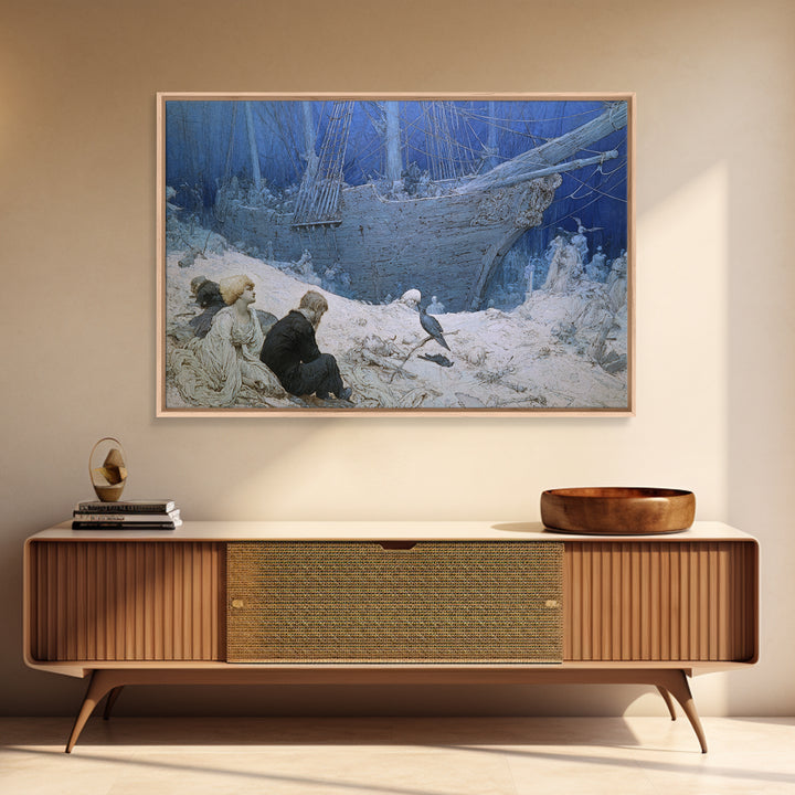 The Shipwreck Cove, Symbolist Death Art, Landscape Wall Art, Dark Fantasy Wall Art, Framed Canvas Print, Halloween Wall Art