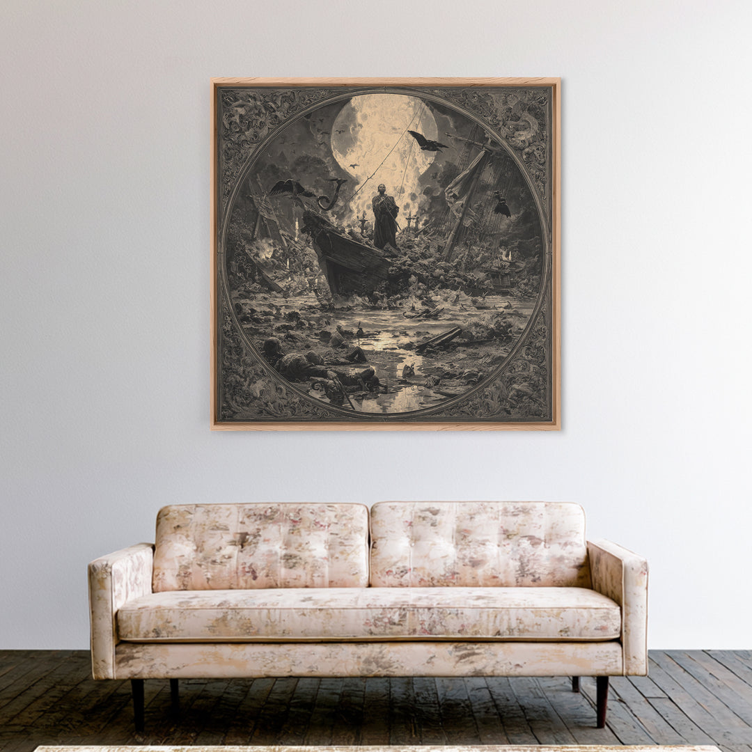 The Shipwreck Cove, Dark Symbolist Art, Square Wall Art, Macabre Wall Art, Framed Canvas Print, Halloween Wall Art