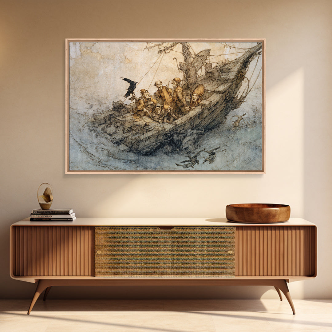 The Shipwreck Cove, Gothic Storybook Art, Landscape Wall Art, Gothic Horror Wall Art, Framed Canvas Print, Halloween Wall Art