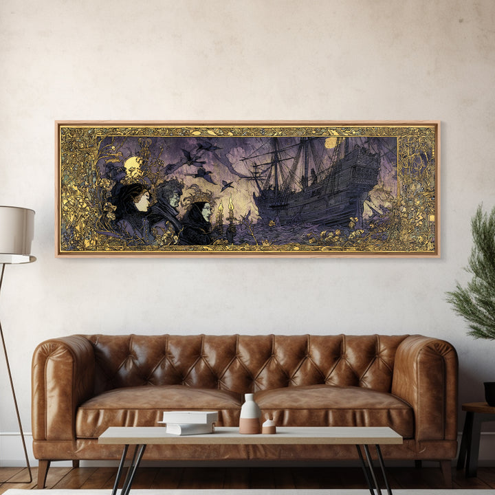 The Shipwreck Cove, Stained Glass Gothic Art, Extra Wide Wall Art, Dark Halloween Decor, Canvas Print, Halloween Wall Art