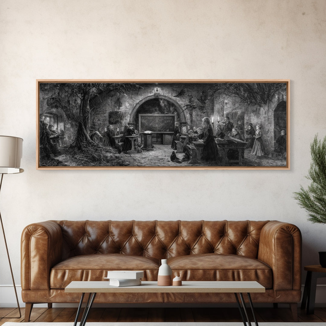 The Silent Schoolhouse, Dark Romantic Horror Art, Extra Wide Wall Art, Dark Halloween Decor, Framed Canvas Print, Halloween Wall Art